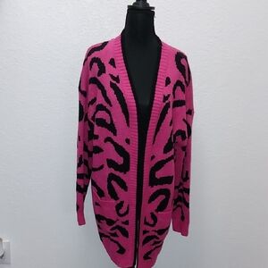 SHEIN Pink and Black Patterned Cardigan